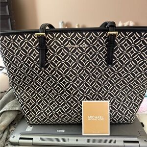 Michael Kors Black and White Geometric Jet Set Tote